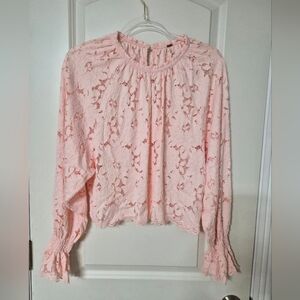 Free People Pink Lace Long Sleeve Blouse - XS